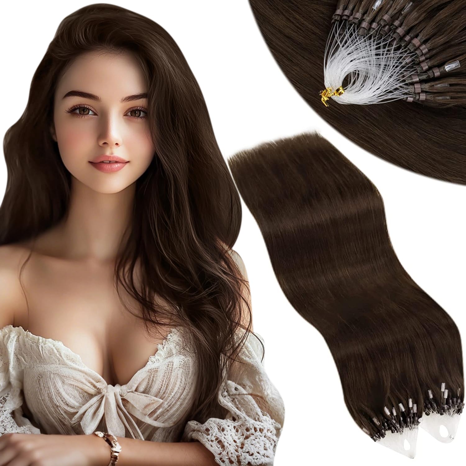 Vivien Brown Micro Loop Hair Extensions Real Human Hair Medium Brown Micro Hair Extensions Human Hair Pre Bonded Micro Ring Hair Extensions Skily Straight 50strands 50gram #4 22inch โ image 1