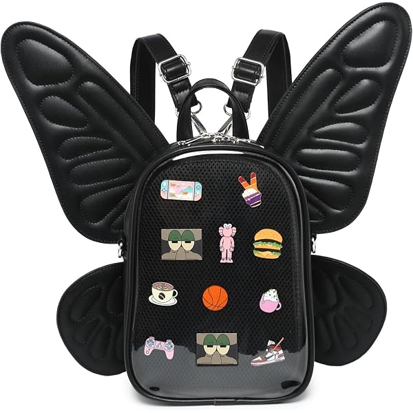 Butterfly Wing Ita Backpack with Detachable Straps and Pin Display Window Bat Wings Ita Backpack Enamel Pin Display Shoulder Bag Goth  main image 2