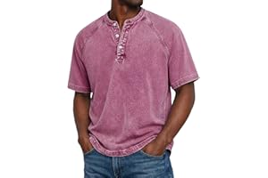 Henley Shirts for Men Retro Distressed Washed T Shirts Short Sleeve Lightweight Casual Tops Tees with Pockets