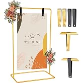 Wedding Welcome Sign Easel Stand Holder 68 x31x 20 With Leather Straps,Gold | Welcome to Our Wedding Sign Holder, Metal Floor Standing Easels for Signs, Poster