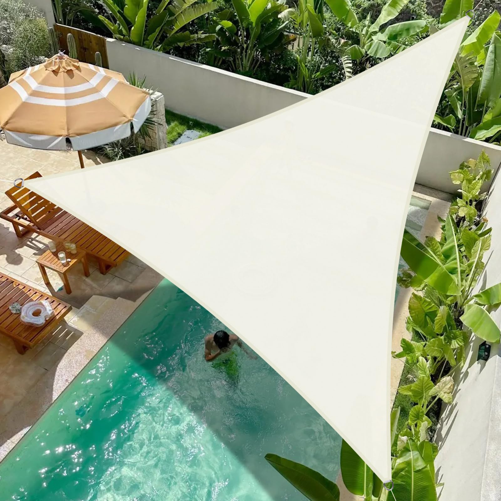 Cool Area Sun Shade Sail 3x3x3m Triangle Waterproof, suitable for gardens, terraces and other outdoor,Cream