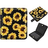 Simikol Small Womens Wallet Thin Credit Card Holder Pocket Mini Purse | Compact Women Slim RFID Blocking Wallets Bifold Ladies Pocket Card Holders for Travel & Daily Use, Sunflower