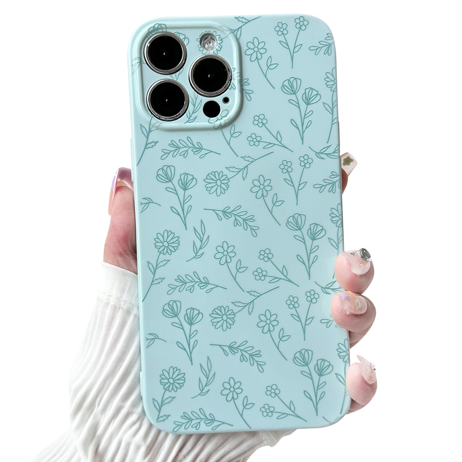 NITITOP Compatible with iPhone 12 Pro Case Cute for Women Girl Vintage Flower Floral Leaves Pattern Trendy Slim Fit TPU Silicone Shockproof Girly Fashion Protective Phone - Blue