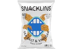 SNACKLINS Plant Based Crisps SEA SALT & VINEGAR - Gluten Free, Grain Free, 100% Kosher, Vegan Healthy Snacks, Crunchy Puffed Snack, Only 100 Calories Per Bag - .9oz (Case of 12)