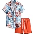 COZYEASE Men's 2 Piece Hawaiian Outfits Short Sleeve Button Down Shirt and Shorts Set Beach Tracksuits