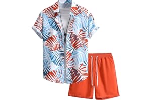 COZYEASE Men's 2 Piece Hawaiian Outfits Short Sleeve Button Down Shirt and Shorts Set Beach Tracksuits