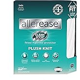 AllerEase CleanBoost Plush Knit Mattress Protector Waterproof Particle Barrier Temperature Balancing Soft Plush Comfort Machine Washable Fitted Cover with Elastic Anchor Bands Mattress Cover, Twin