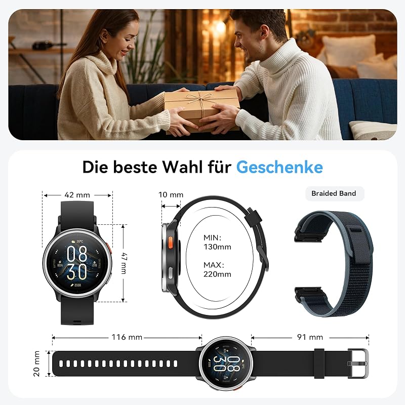 Smartwatch Herren Damen Rund, 1.27" Smart Watch mit Telefonfunktion/Whatsapp,Uhren Damen mit Pulsuhr Schlafmonitor Schrittzähler Uhr,120+ Sportmodi 3ATM Wasserdicht,Fitnessuhr für Samsung iOS Android