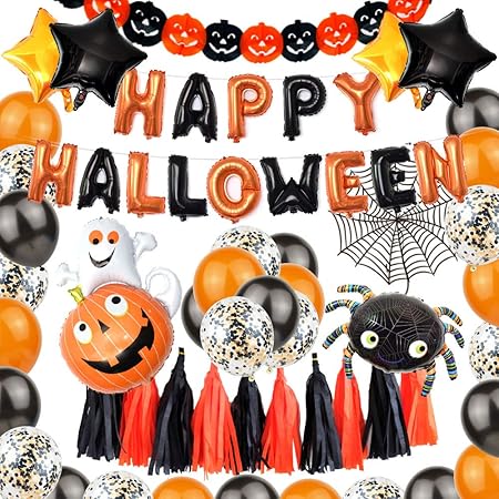 Amazon ハロウィン 風船 ハロウィン飾り 星 蜘蛛 かぼちゃ 幽霊 Happy Halloween ガーランド ハロウィン飾り付けセット 豪華 40pcs 雰囲気満点 風船セット ハロウィンデコレーション 壁飾り パーティー イベント会場 店内装飾 写真背景 A 風船 バルーン おもちゃ
