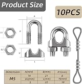 YEYIT 10x M5 5mm Wire Rope Clip Clamp U Bolt Stainless Steel Cable Grips view 2