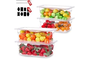 SVKLHY 1/4 Size&6 Inch Commercial Food Pan with Lids-[NSF Certified][Hot&Cold Resistant] 4PCS Clear Restaurant Food Storage Containers with Lids, Topping Salad Bar Container (BPA-Free)