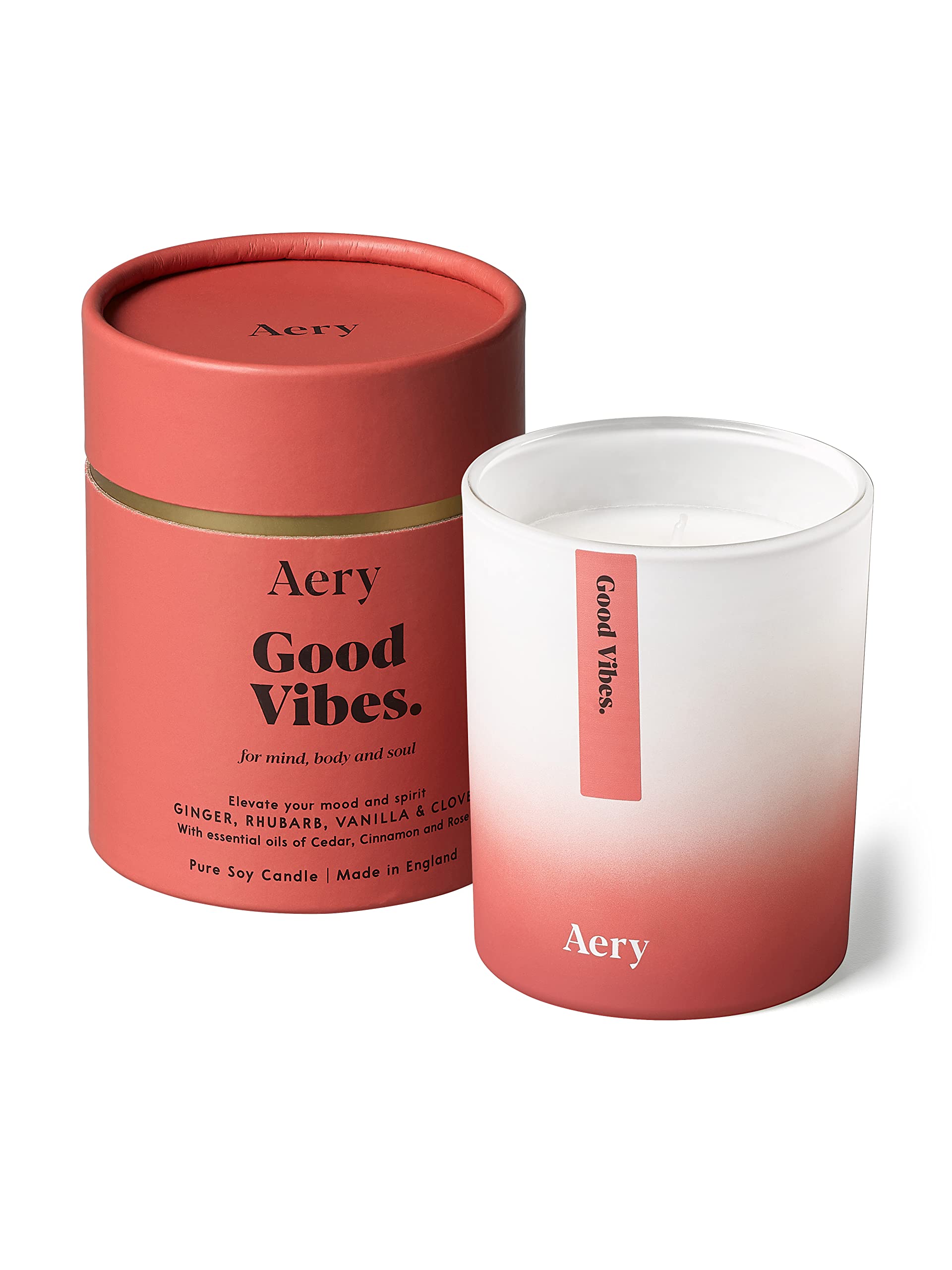 Aery Living, Good Vibes Home Fragrance Candle with Flavours of Ginger Rhubarb and Vanilla for Uplifting Vibes, Aromatherapy Scented, Long Lasting Candle (200g)