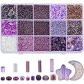 PH PandaHall 12500pcs Purple Glass Beads 2mm Glass Seed Beads 16 Styles Bugle Bead Moon Star Bead for Friendship Bracelet Waist Jewelry Making Beading Crafting