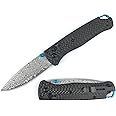 HUAAO EDC Bugout Knife, Axis Lock Pocket Knife with 3'' Damascus Blade Carbon Fiber Handle, Damascus Folding Knife with Thumb Stud Pocketclip