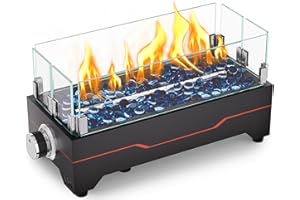 GRISUN Tabletop Fire Pit,15 Inch Propane Fire Pit Table,30000 BTU Table Top Firepit with Glass Wind Guard,Stainless Steel Burner,Fire Glass,Portable Propane fire Pit for Patio, Camping, Backyard & RV