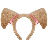 Huachi Dog Ears Headband Puppy Ears Brown, Halloween Dog Costume Party Headwear, Realistic Fluffy Puppy Headband