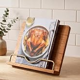 Cookbook Stand Holder for Kitchen Counter Decor - Wooden Recipe Book Holder | 11"L&times;9"H Cook Book Stand with Metal Page Holder for Rustic Farmhouse Kitchen Decor, Hands-Free for Convenient Cooking