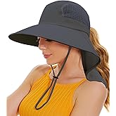 Sun Hats for Women UV Protection with Neck Flap Wide Brim Beach Hats with Ponytail Hole for Hiking Fishing Gardening Travel