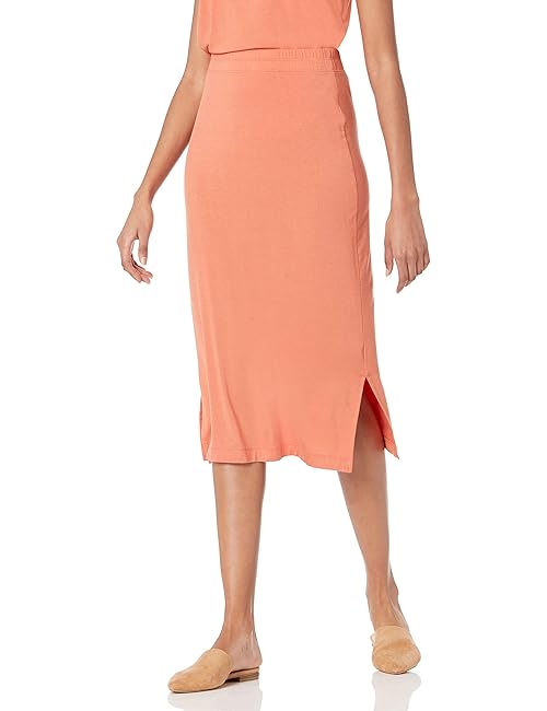 Amazon Essentials Women's Pull-On Knit Midi Skirt (Available in Plus Size), Rust Orange, Medium
