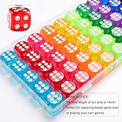 50 Pieces Dice Set, 14mm Bulk 6 Sided Colored Dices