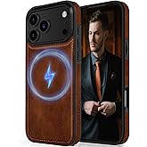 LOHASIC for iPhone 17 Pro Leather Case, 6.3 inch 2025 Strong Magnetic Compatible with All MagSafe Classic Back Cover Protective Men Phone Cases, Dark Brown