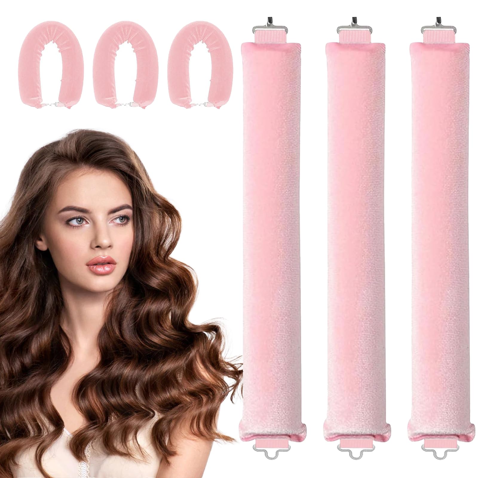 Heatless Overnight Hair Curling Set - 3 PCS Blowout Rods, No Heat Curlers for Big Waves, Long Hair Styling Tools for Women
