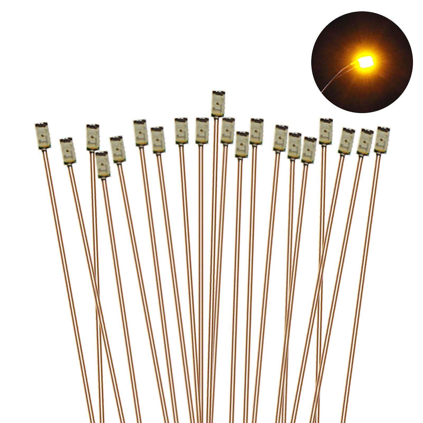 Evemodel C0603Y 20pcs Pre-soldered micro 0.1mm Copper Wired YELLOW SMD Led 0603