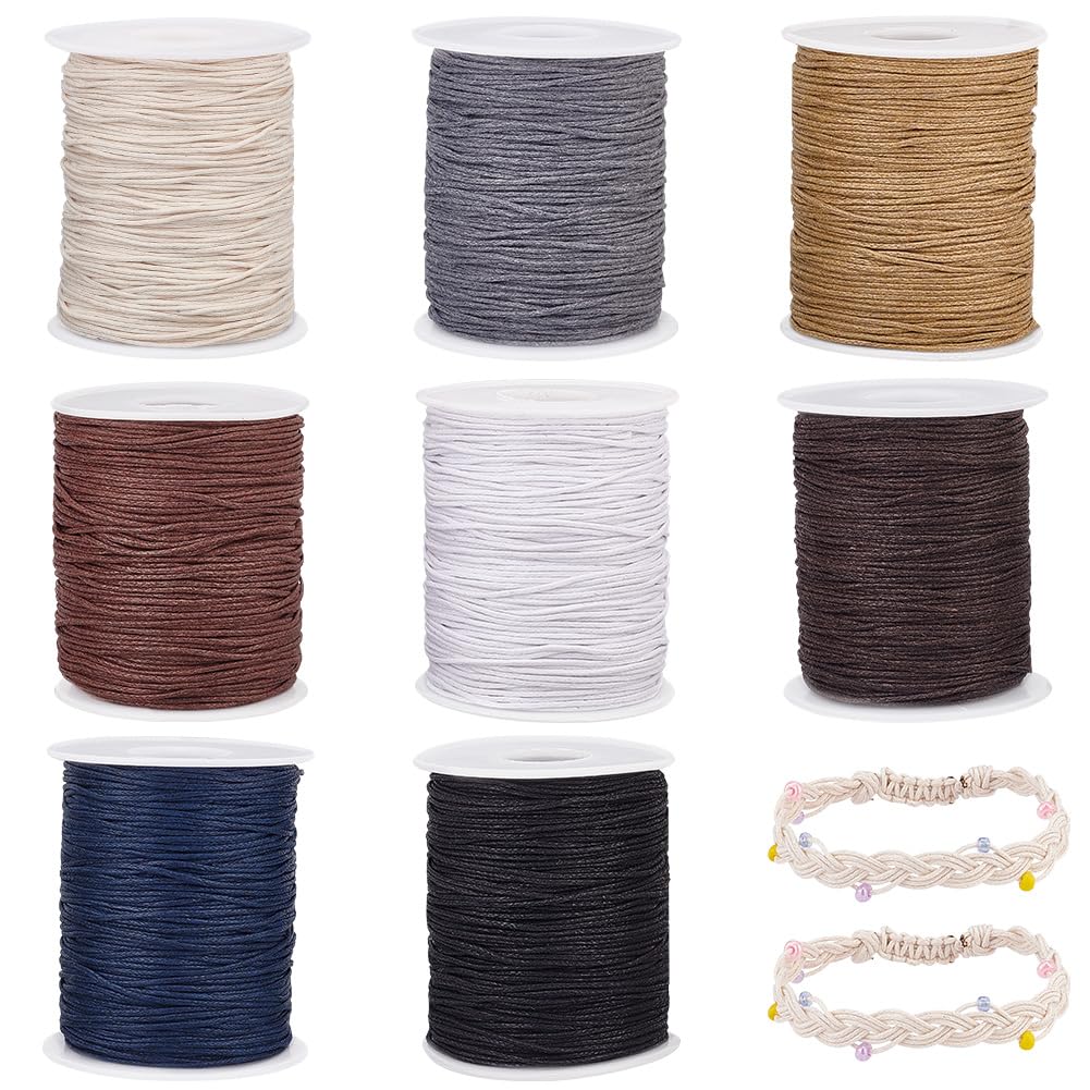 PH PandaHall 8 Colors Waxed Cotton Cord 1mm, 100 Yards Beading String Thread for Chinese Knotting, Cream Waxed Cord Wax Cord Necklace String for Jewellery Making Bracelet