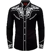 DIFICIL SLOG Men's Western Cowboy Shirt Embroidered Exquisite Long Sleeve Regular Fit Snap Button Down Shirts