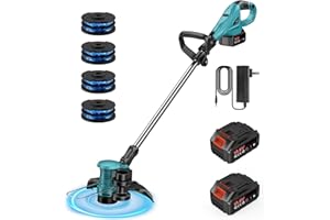 LWBRAZL 12-Inch 21V Cordless String Trimmer, Electric Weed Wacker, 2 in 1 Trimmer & Edger with Fast Charger, 2 X 3.0Ah Battery Powered Grass Mover, Portable Weed Eater for Lawn Yard Garden