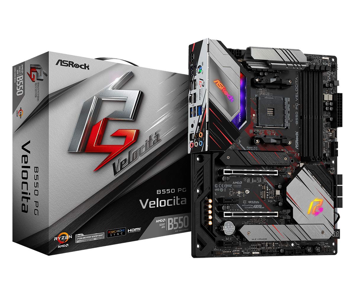 Asrock B550 Phantom Gaming Velocita Motherboard, Supports 3rd Gen AMD4 Ryzen, PCIe 4.5