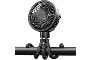GUSGU Stroller Fan Clip on for Baby (2023 Version Black), Flexible Tripod & Rechargeable Battery