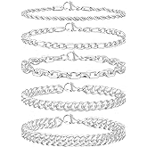 VNOX 5/7 Pcs Chain Bracelet for Men Women - Sturdy Stainless Steel Curb Width Cuban Link Chain Bracelet Set for Men Women,6.5/7/7.4/8.2/9 Inches