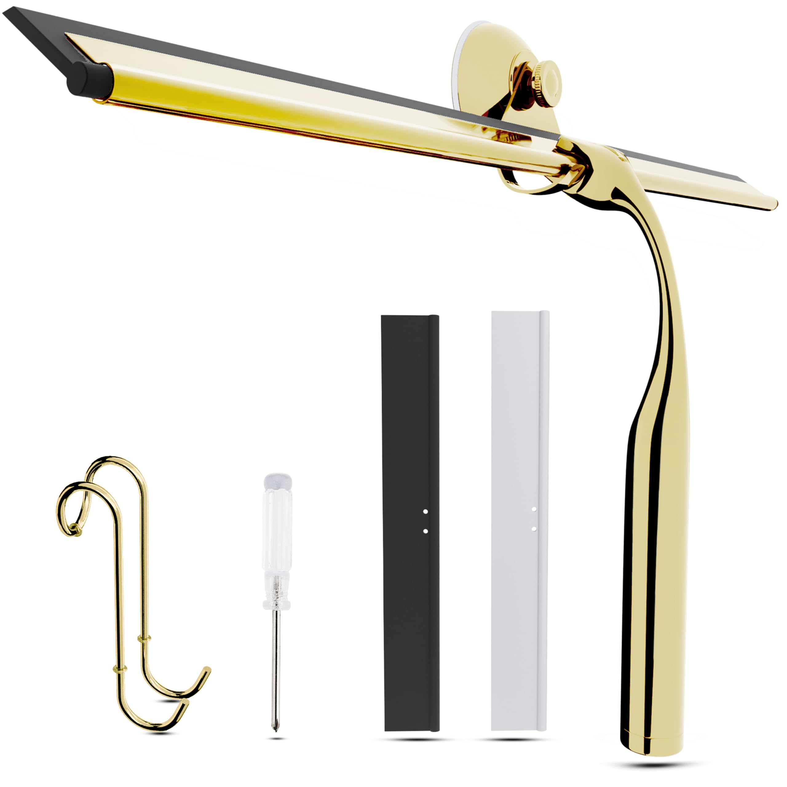 Wunset 35 cm Shower Squeegee, Large Gold Window Squeegee - 6 Pieces Set Including 2 Replacement Silicone Lips, Squeegee Shower Cleaner for Shower Doors and Various Smooth Surfaces (35 cm, Gold)