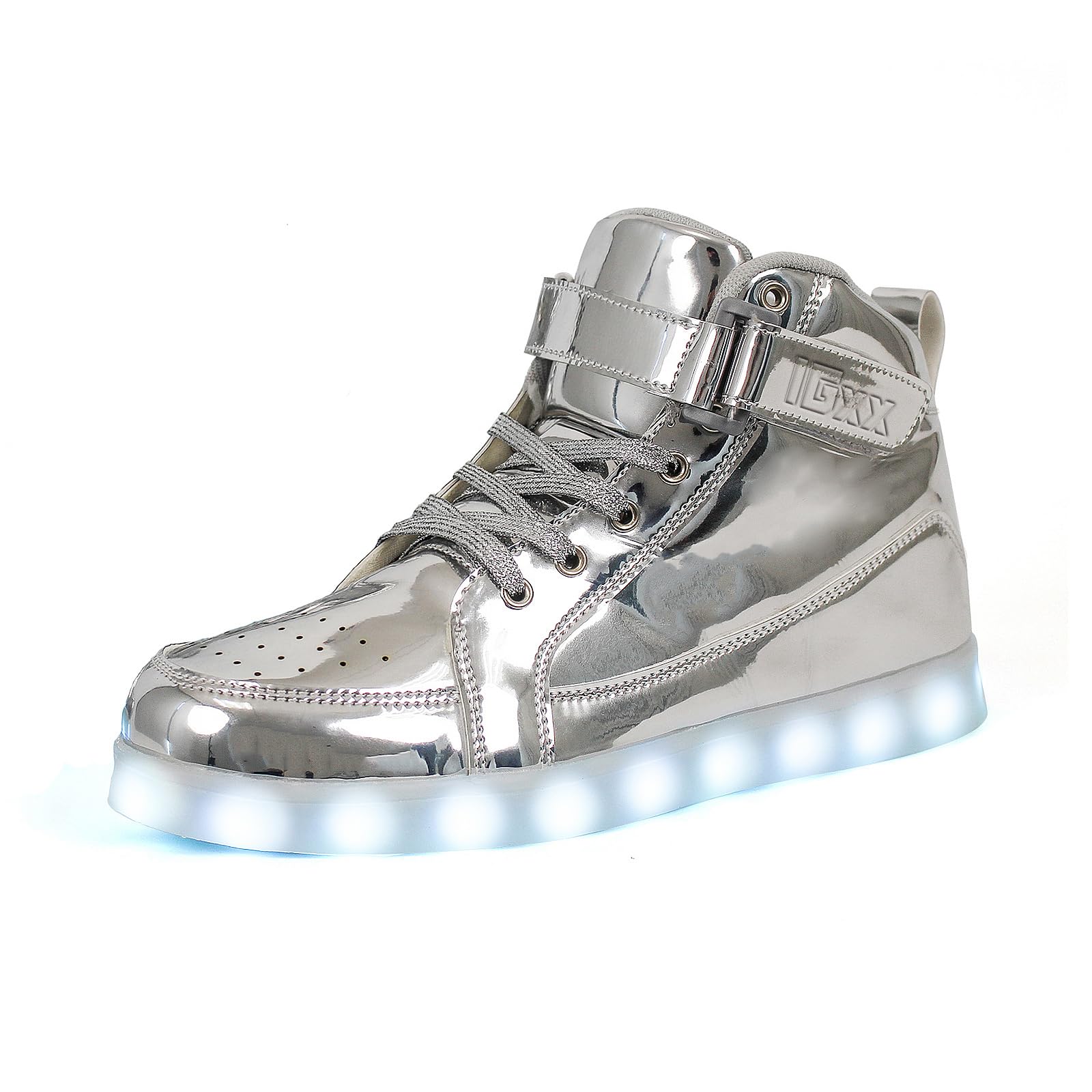 Photo 1 of IGxx LED Light Up Shoes for Men USB Recharging High Top Sneakers Women Kids Silver 8