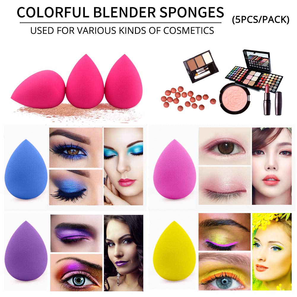 BEAKEY 5 Pcs Makeup Sponge Set Blender Beauty Foundation Blending Sponge, Flawless for Liquid, Cream, and Powder, Multi-colored Makeup Sponges : Beauty