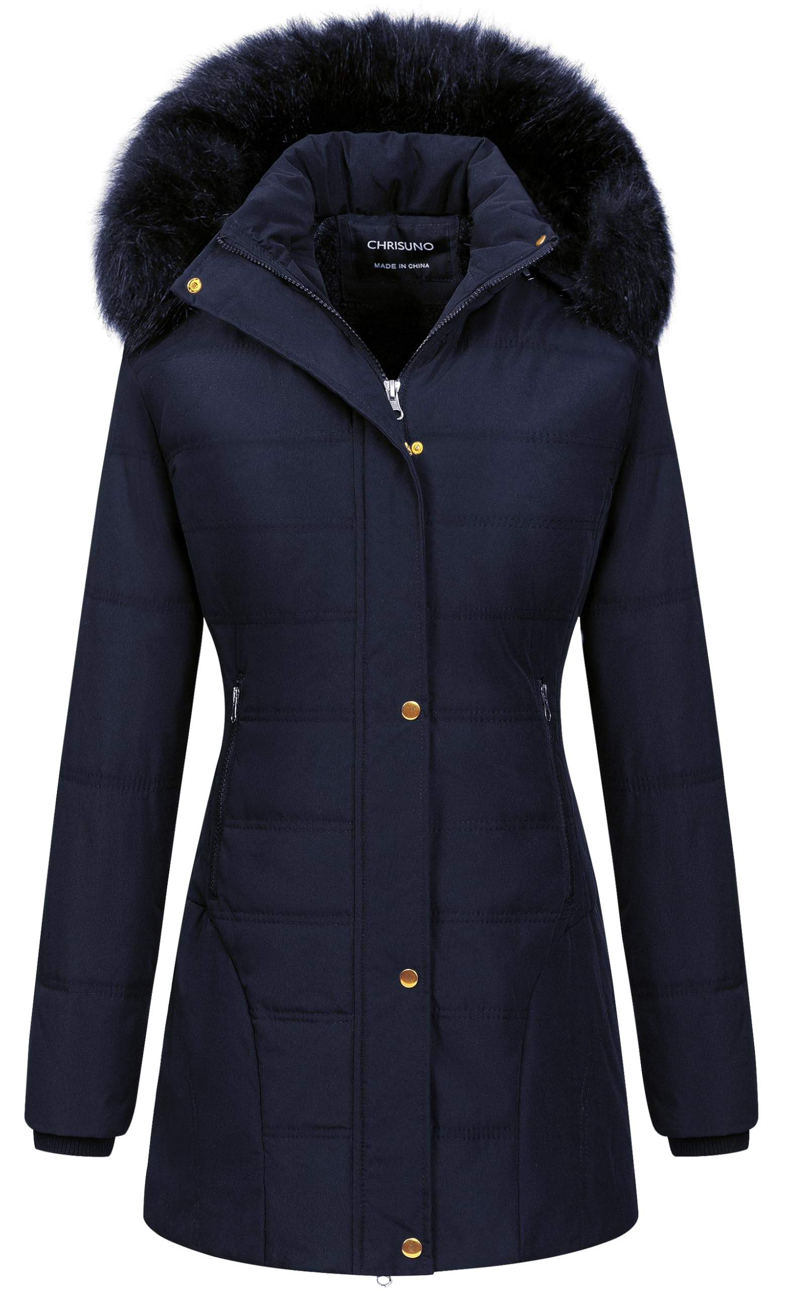 Photo 1 of Chrisuno Women's Winter Coats Puffer Jacket Women Casual Coat Womens Down Long Thicken Quilted Warm Parka Padded Hooded Navy,Waterproof XL