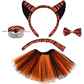 Heliltd 5 Pieces Tiger Costume Set for Adult Ear Headband Tail Nose Bow Tie Tutus Skirt for Adult Halloween Cosplay Party