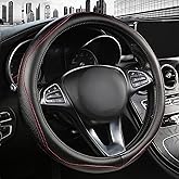 PJBTYZ High-Grade Real Cowhide Steering Wheel Cover for Men Women,Black Genuine Leather Steering Wheel Cover for Cars,Universal 14.5-15 inch Steering Wheels