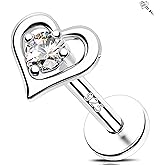 Melighting 16G Sterling Silver 925 Helix Earring Internal Thread 6/8 mm Heart Flat Back Earring Star Lip Stud Labret Cartilage Lip Piercing Jewelry for Women