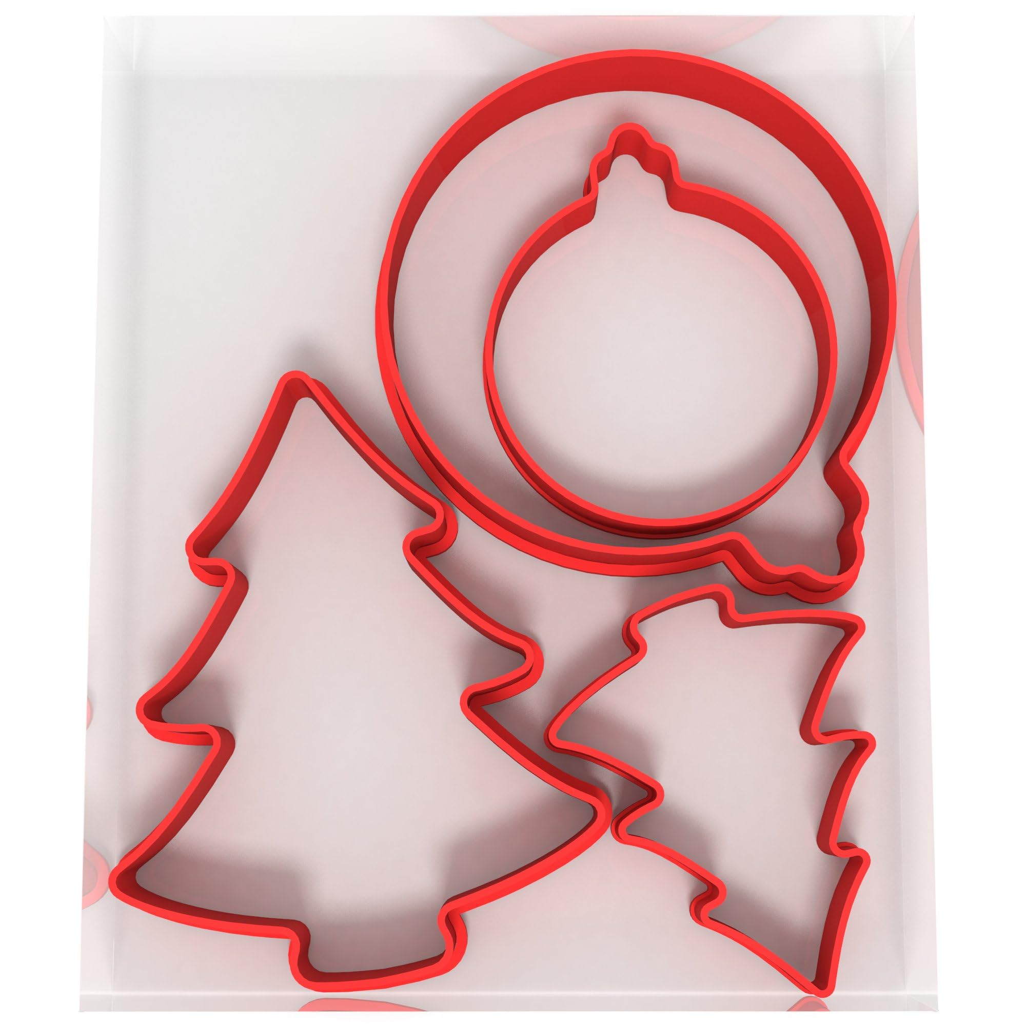 Custom Cutters Christmas Shape Cookie Cutter Bauble Tree | Set of 4 Plastic Cutters for Baking, Fondant, Clay, Pastry, Icing, Jewellery (5CM + 8CM)