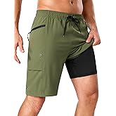 SILKWORLD Mens Swim Trunks with Compression Liner Quick Dry Bathing Suit 9" Swimming Beach Shorts with Zipper Pockets