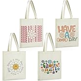 Sadnyy 4 Pack Aesthetic Cute Canvas Tote Bag Women Reusable Grocery Shopping Bag Preppy Shoulder Bag Book Lover Club Gift