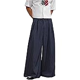 BEAUDRM Men's Striped Dress Pants Pleated Slacks Wide Leg Business Casual Work Baggy Pants