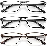 acavefox 3 Pack Blue Light Blocking Reading Glasses Men Readers Anti Glare UV Lightweight and Sturdy Full Frame Metal Spring Hinge Eyeglasses 2.50+