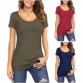 Amoretu Women's Scoop Neck Short/Long Sleeve Tees Cotton T Shirts Blouses Tops