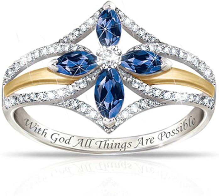 The Bradford Exchange 'The Promise of Faith' Sapphire Cross Ring Solid