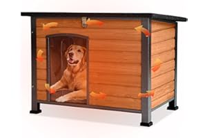 GUTINNEEN Large Outdoor Insulated Dog House Weatherproof Dog Kennel Indestructible Dog Shelter with Chew-Proof Full Metal Frame, Openable Roof for Small to Large Dog Breeds (33.5"L x 22"W x 25.2"H)