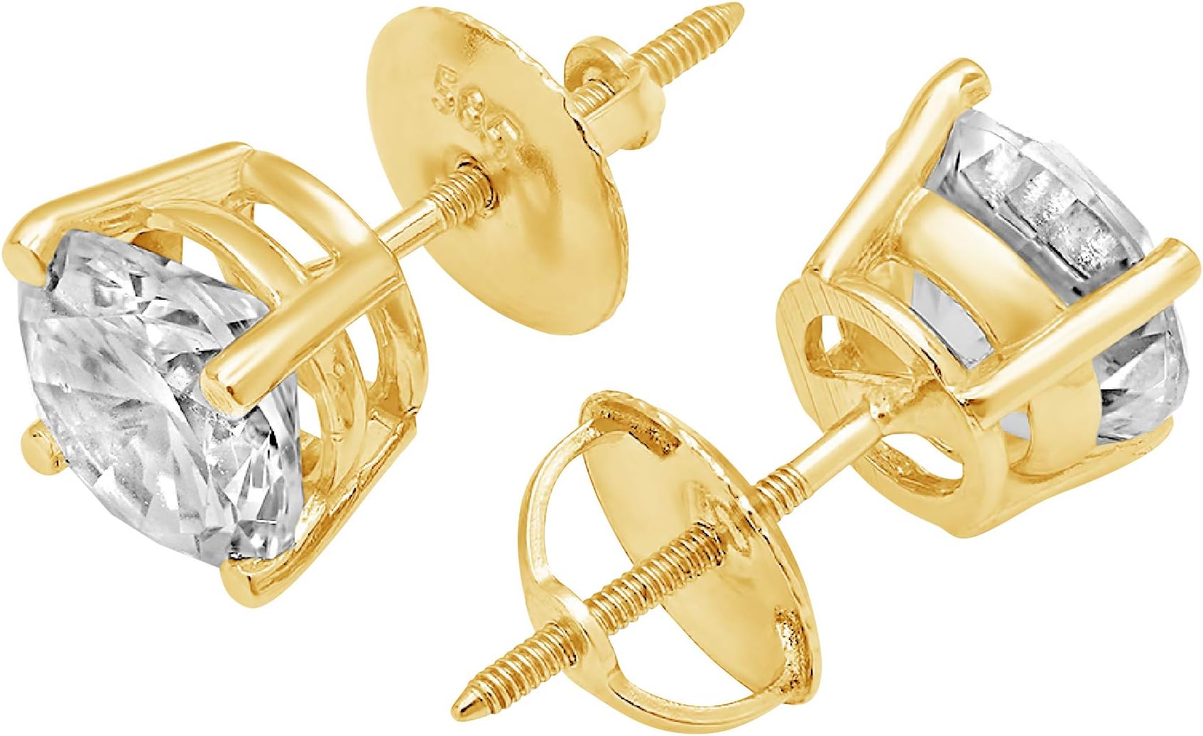 2.0 ct Round Brilliant Cut Conflict-Free VVS1 Ideal Gemstone Birthsone designer Simulated Diamond CZ Solitaire Stud Earrings in Solid 14k Yellow Gold Screw Back