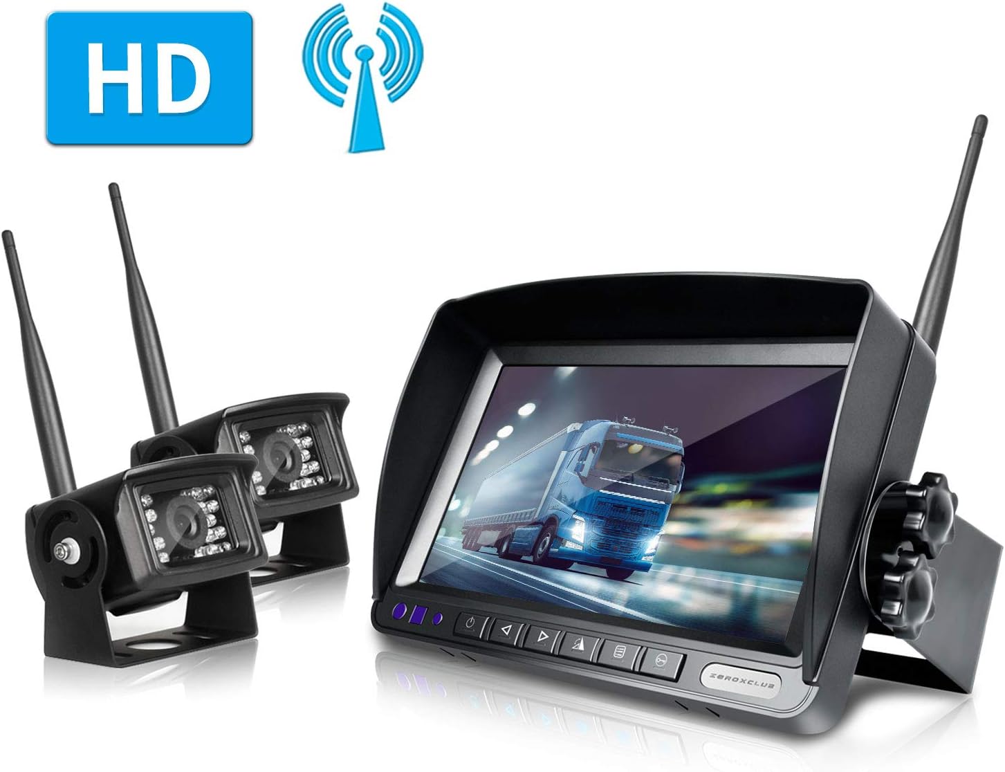 ZEROXCLUBDigital Wireless Backup Camera System Kit,No Interference,IP69 Waterproof Wireless 2 Rear View Camera + 7’’ LCD Dual Split Monitor for RV/Truck/Bus/Camper/5th Wheel (WX02)